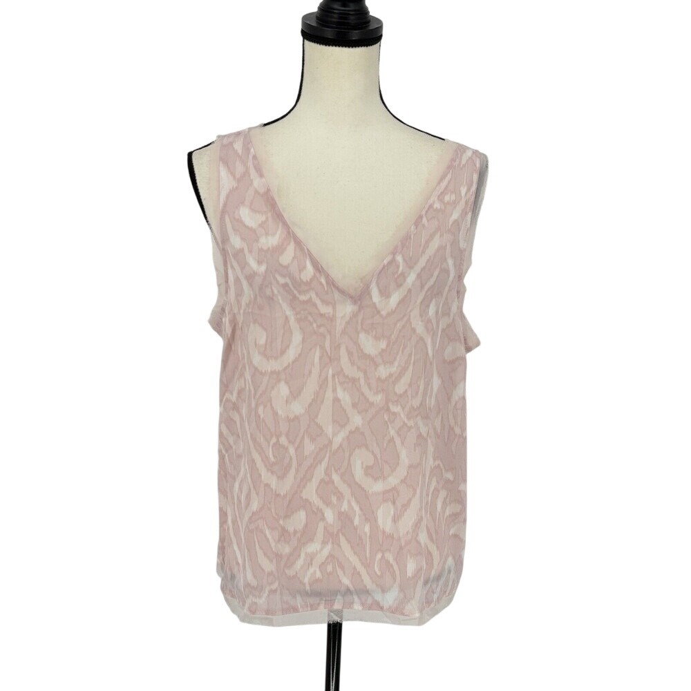 Halogen Tank Top Women Size 1 Pink Ikat Swirl V-Neck Mesh Trim Blouse Sleeveless